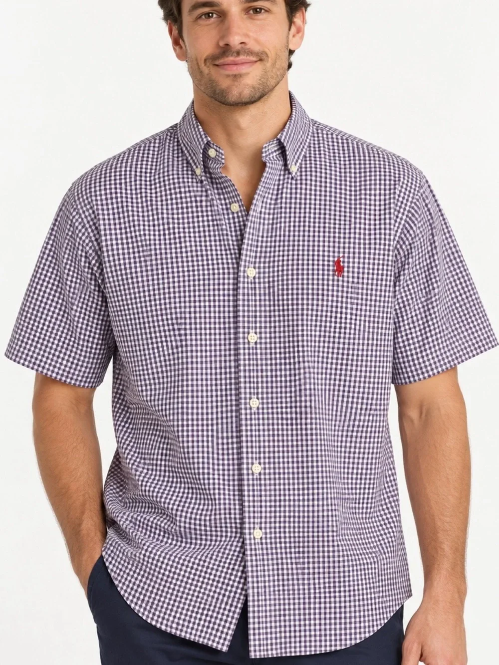 Ralph Lauren Purple Gingham Short-Sleeve Polo Shirt “Blake” Large